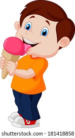 Cute Boy Licking Ice Cream