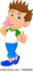 Cute boy licking ice cream