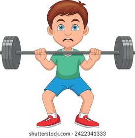 cute boy lifting weights cartoon