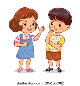 Cute boy listened to girl talk about her story. Vector illustration