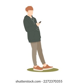 cute boy listening music in stylish outfits isolated illustration