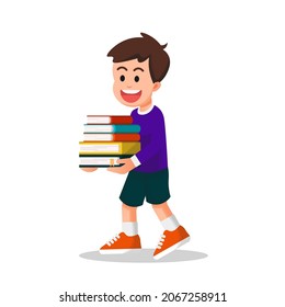 Cute boy with long sleeves carrying some books