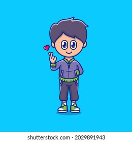 Cute boy with love sign hand