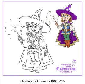 Cute boy in Magician costume color and outlined for coloring page
