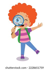 cute boy with magnifying glass
