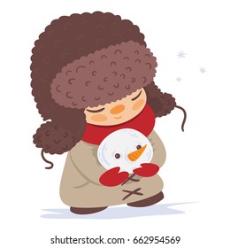 Cute Boy making Snowman