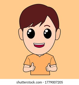 Cute boy making thumbs up sign with both hands