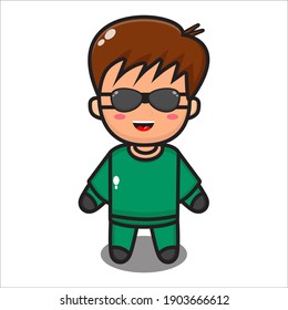 cute boy mascot wearing glasses, cartoon male character vector eps 10 on white background
