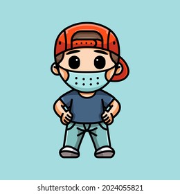 cute boy with mask for character, icon, logo, sticker and illustration.