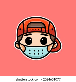 cute boy with mask for mascot logo, sticker and illustration.