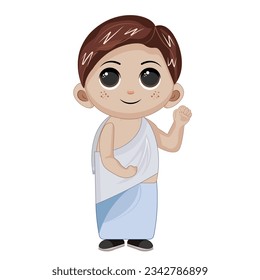 Cute Boy Moslem Reading Book Vector Icon Illustration. Ramadan Mascot Cartoon Character. Person Icon Concept White Isolated. Flat Cartoon Style Suitable for Web Landing Page, Banner, Flyer, Sticker