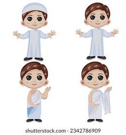 Cute Boy Moslem Reading Book Vector Icon Illustration. Ramadan Mascot Cartoon Character. Person Icon Concept White Isolated. Flat Cartoon Style Suitable for Web Landing Page, Banner, Flyer, Sticker