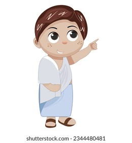 Ilustración del icono del vector del libro "Cute Boy Moslem". Caricatura mascota de Ramadán. Icono de persona Concepto blanco aislado. Estilo de caricatura plano adecuado para la página de aterrizaje web, pancarta, volante, adhesivo
