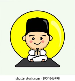 Ilustración vectorial de moslem de chico lindo. Estilo de caricatura plano.