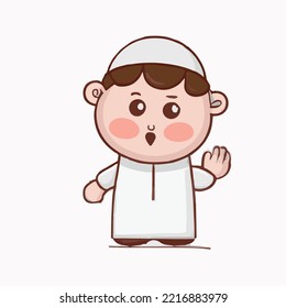 Cute boy muslim wearing islamic dress in cartoon style