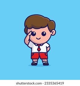 Cute boy ndonesian elementary school cartoon vector illustration student icon