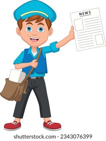 cute boy with news paper cartoon