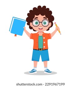 Cute boy with notebook and pen in hand