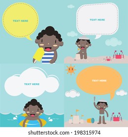 cute boy on the beach II  with speech bubble: Kids