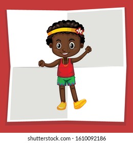 Cute boy on folded paper illustration