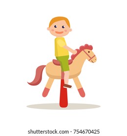Cute boy on a rocking horse vector illustration.