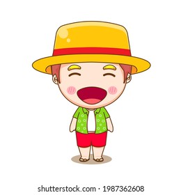 Cute boy on tropical summer cartoon illustration