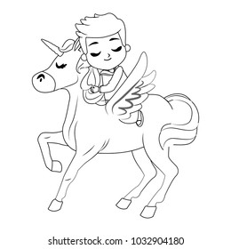 Cute boy on unicorn