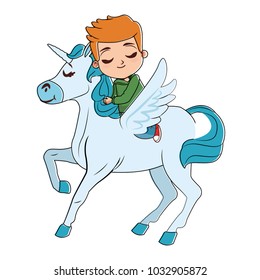 Cute boy on unicorn