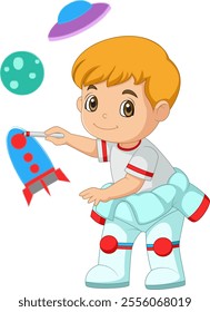 Cute boy paint drawings on wall using crayons cartoon of illustration