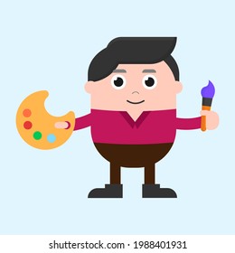 cute boy painting art icon illustration vector graphic