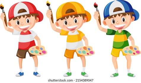 Cute boy painting on canvas illustration
