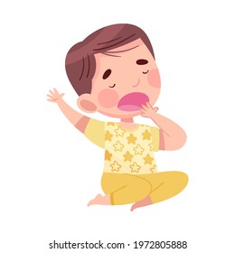 Cute Boy in Pajamas Stretching and Yawning Feeling Sleepy Vector Illustration