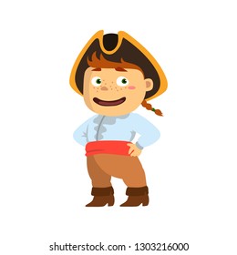 Cute boy in a pirate costume. Vector character in cartoon style