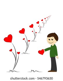 Cute boy with planted hearts 
