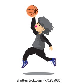Cute Boy Play Basketball character design kids cartoon art. Vector illustration.on isolate background for a poster, cards, banner.present