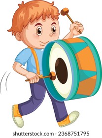niño lindo toca tambor feliz