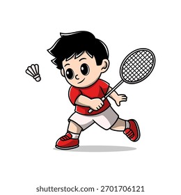 cute boy playing badmintoon cartoon