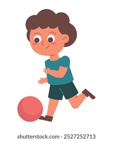 Lindo niño jugando con una pelota aislado