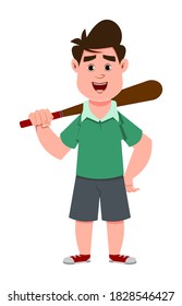 cute boy playing baseball. Cute kid flat style character for design, motion or design.