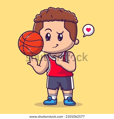 Cute Boy Playing Basket Cartoon Vector Icon Illustration. People Sport Icon Concept Isolated Premium Vector. Flat Cartoon Style