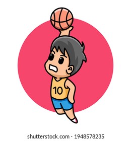 Cute boy playing basketball cartoon illustration
