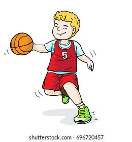 Cute boy is playing basketball vector drawn
