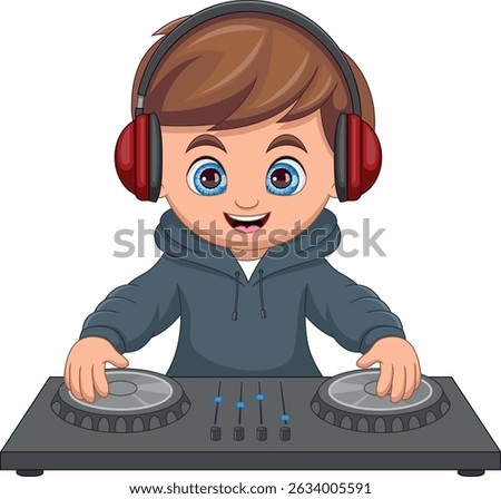 cute boy playing DJ music
