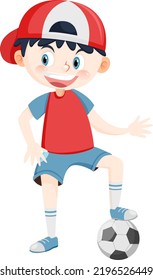 Cute Boy Playing Football Cartoon Illustration