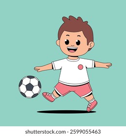 Cute boy playing football cartoon