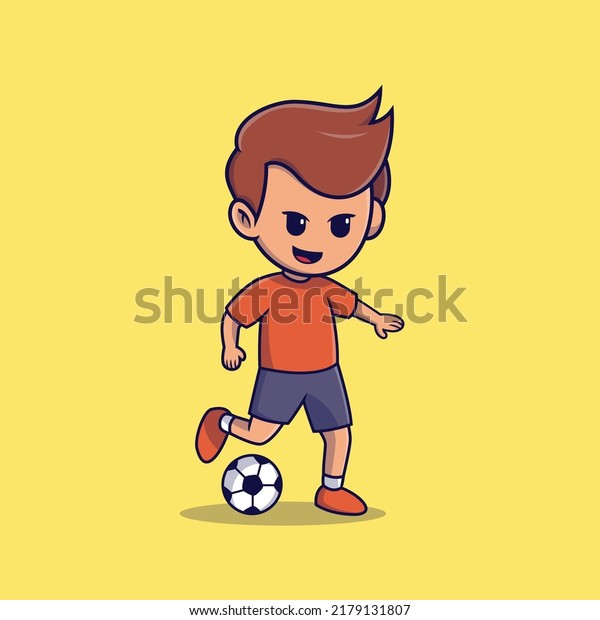 Cute Boy Playing Football Cartoon 600w 2179131807 