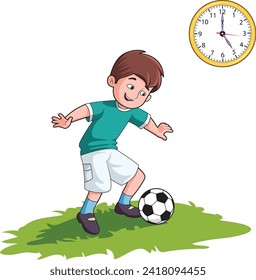 Niño lindo jugando ilustración futbolística