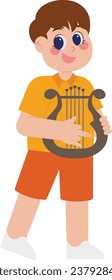 Cute Boy Playing Harp Illustration