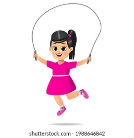 cute boy playing with jumping rope