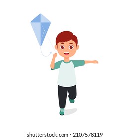 cute boy playing kite, white background